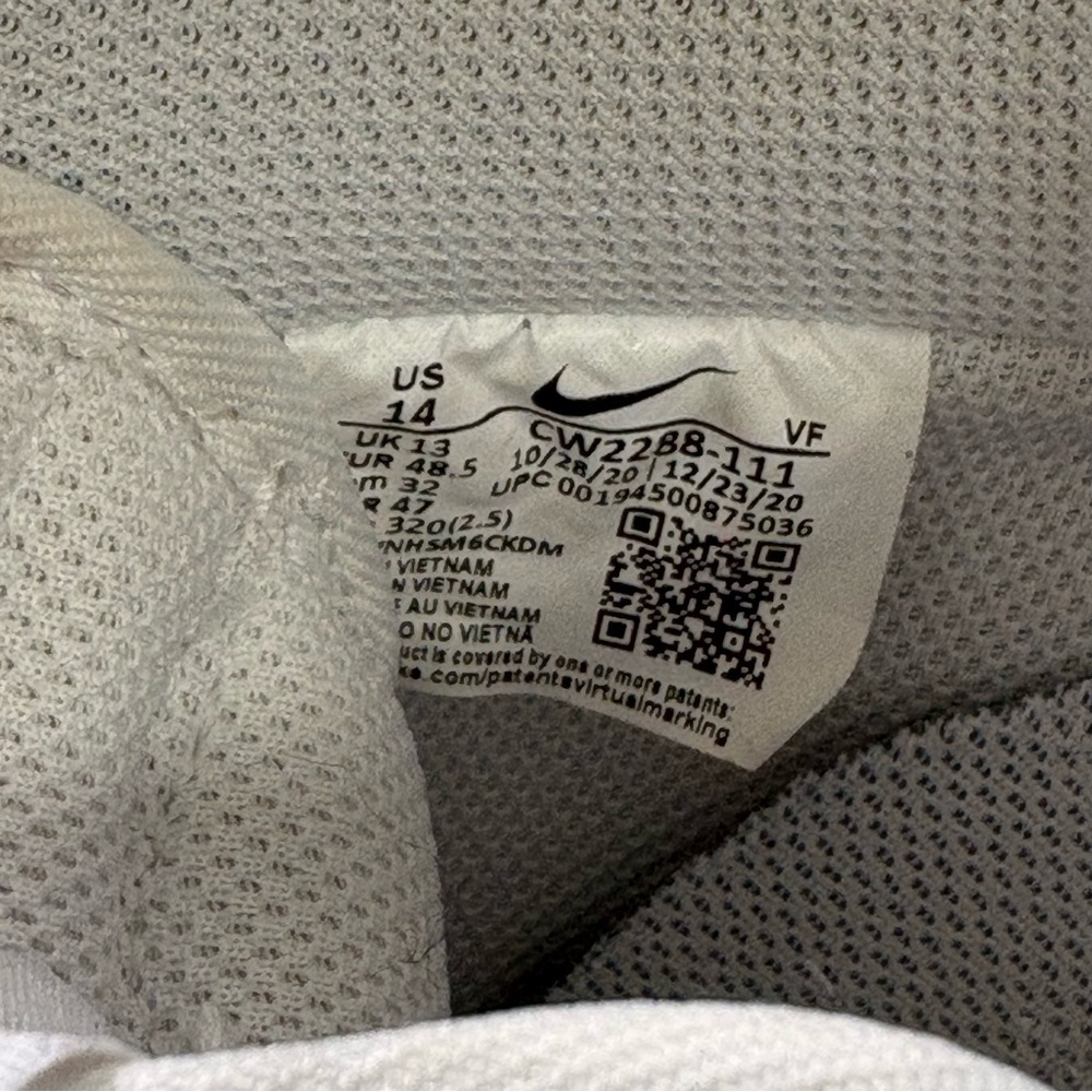 Nike Air Force 1 Men’s Size 14 Low Top Lace Triple White Breathable Upper - Picture 2 of 10